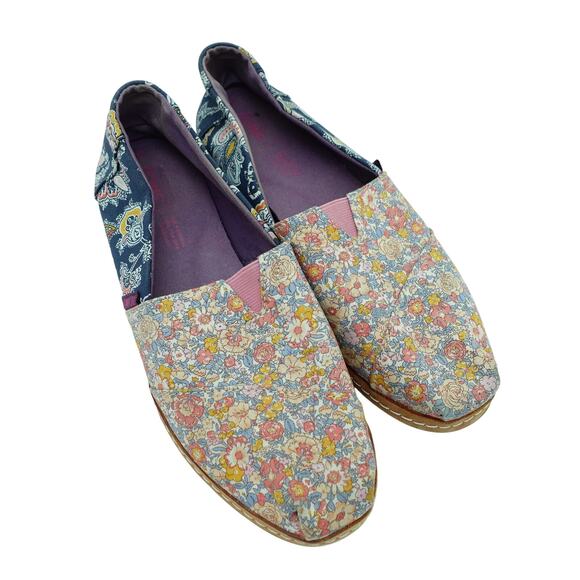 TOMS Canvas Multicolor Paisley Flower Print Slip on Flats -Size 9 - Picture 1 of 7